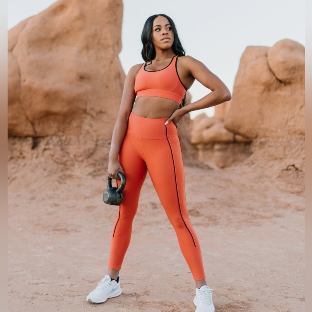 ZYIA Orange High-Waist Leggings with Black Trim